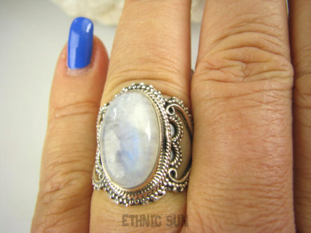bpe6954 Biżuteria Egzotyczna !!! Ażurowy Pierścień Wielobarwny Kamień Księżycowy r.17 ażurowa obrączka Srebro 925 #