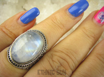 bpe6993 Biżuteria Orientalna !!!! Egzotyczny Pierścień Kamień Księżycowy r.14 Srebro 925 #