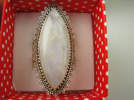 bpe6947 Biżuteria Orientalna !!! Długi 4.2 cm Egzotyczna Pierścień Kamień Księżycowy r.17 Srebro 925 #