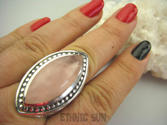 bpe4441 Biżuteria Orientalna - OLBRZYM Masywny 24 gramy !!! Pierścień naturalny Kwarc Różowy - kamień mocnego serca r.20/ r.21 Szeroka, Masywna Obrączka Srebro 925 #