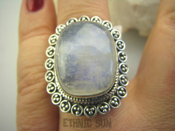 bpe4400 Biżuteria Egzotyczna !! Piękny  Duży  Pierścień Kamień Księżycowy r.21 Srebro 925 #