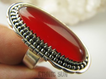 bpe7170 SEXI Biżuteria Orientalna - Niezwykły Pierścień czerwono-pomarańczowy Karneol - kamień odwagi r.18 Srebro 925 #