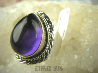 bpe6363 Biżuteria Orientalna !!! Egzotyczny Pierścień naturalny Ametyst - kamień mądrości r.16 Srebro 925 #