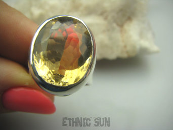 bpee2606  Pierścień złocisto słoneczny  CYTRYN niezwykły szlif kolekcjonerski OKAZ   r.15 Cytryn - kamień antycukrzycowy Srebro 925 #