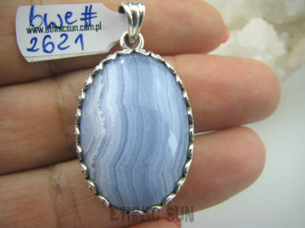 bwe2621 Egzotyczny Wisior KORONKOWY niebieski AGAT BLUE LACE  - kamień spokoju i pozytywnego myślenia idealny na STRES, CHOROBY OCZU, USZU UKOJENIE DUSZY pięknie zdobione Srebro 925 #