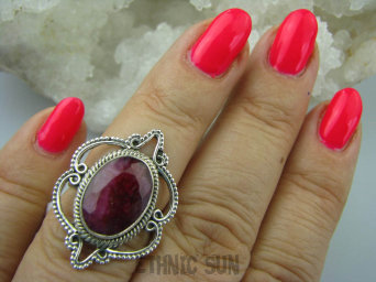 bpee3144 Piękny Finezyjny Delikatny Pierścień Rubin Indyjski - kamień Miłości Rubiny r.13 ażurowe Srebro 925 #