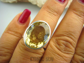 bpee2490 SŁONECZNY KLEJNOT !!! Piękny Pierścień Słoneczny CYTRYN niezwykły szlif kolekcjonerski OKAZ NAJWYŻSZA JAKOŚĆ KAMIENIA  r.15 Cytryn - kamień antycukrzycowy Srebro 925 #