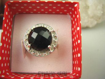 bpee3587 Elegancki Pierścień szlifowany Czarny Onyks - kamień zadaniowy r.20 Srebro 925 #