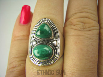 bpe6839 Biżuteria Egzotyczna !!! Pierścień Zielony MALACHIT - pobudza kreatywność r.16 Srebro 925 #