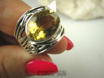 bpee3669 CUDOWNY Pierścień Obrączka szlifowany złoto-żółty Cytryn - kamień antycukrzycowy r.20 obrączka Srebro 925 #