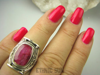 bpee3656 Biżuteria Orientalna Delikatny Wygodny Pierścień RUBIN INDYJSKI - Kamień Miłości Rubiny r.15 Srebro 925 #