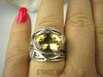 bpee3668 CUDOWNY Pierścień Obrączka szlifowany złoto-żółty Cytryn - kamień antycukrzycowy r.19 obrączka Srebro 925 #