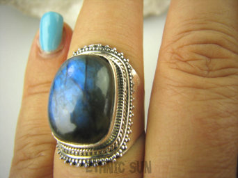 bpe6391 Biżuteria Orientalna !!! Egzotyczny Pierścień Niebieski LABRADORYT Spektrolit - kamień Zorzy Polarnej r.17 SREBRO 925 #