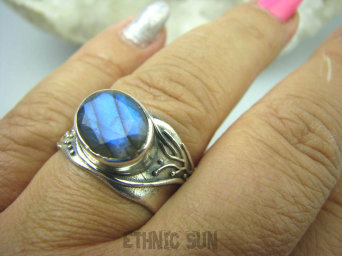 bpee3254 Biżuteria Egzotyczna Pierścień Obrączka szlifowany Niebieski Labradoryt Spektrolit kamień Zorzy Polarnej r.21 Srebro 925 #