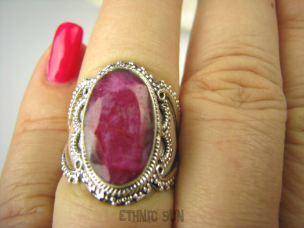 bpee3702 Przepiękny Pierścień Rubin Indyjski - kamień Miłości Rubiny r.16 ażurowa obrączka Srebro 925 #