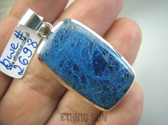 bwe2698 Piękna GALAKTYKA !!! Klasyczny Długi Wisior naturalny niebieski AZURYT - wzmacnia koncentrację Srebro 925 #