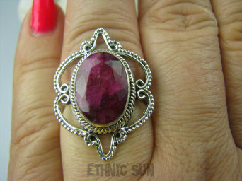 bpee3151 Piękny Finezyjny Delikatny Pierścień Rubin Indyjski - kamień Miłości Rubiny r.16 ażurowe Srebro 925 #