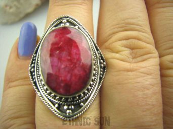 bpee2543 DUŻY Boski Pierścień Rubin Indyjski - kamień namiętnej miłości Rubiny r.14 Srebro 925 #