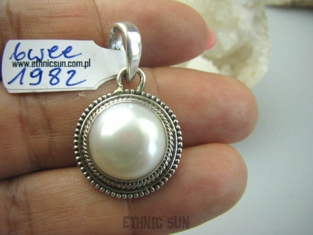 bwee1982 PRZEPIĘKNY Delikatny Wisior Biały Perła PERŁY orientalne Srebro 925