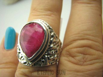 bpee2593 NAMIĘTNY RUBIN - Piękny Pierścień z naturalnym rubinem indyjskim Rubiny r.12/ r.13 Mały Rozmiar Srebro 925 #