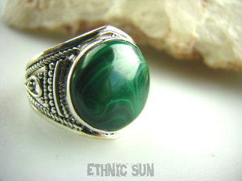 bpe2788 Biżuteria Orientalna !!! Delikatny PIERŚCIEŃ zielony Malachit - pobudza kreatywność r.21/ r.22 Ażurowa Obrączka Srebro 925 #