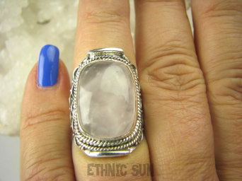 bpe6944 Biżuteria Egzotyczna !!!! Egzotyczny Pierścień KWARC Różowy Kamień mocnego SERCA r.15/ r.16 Srebro 925 #