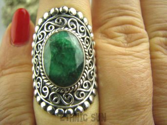 bpee2573 Cudowny Egzotyczny Pierścień zielony Szmaragd Indyjski Szmaragdy r.16 Srebro 925 #
