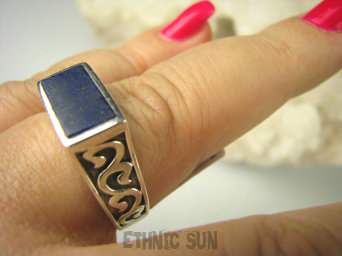 bpe6735 Egzotyczny Sygnet dla Pani lub Pana Pierścień Granatowy Lapis Lazuli - strażnik prawdy i mądrości r.25 Srebro 925 #