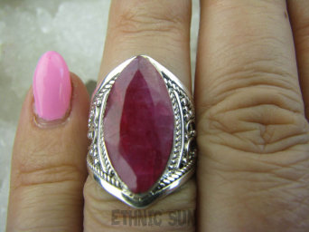 bpee3158 Delikatny Pierścień Rubin Indyjski - kamień Miłości Rubiny r.13 mały rozmiar ażurowa obrączka Srebro 925 #