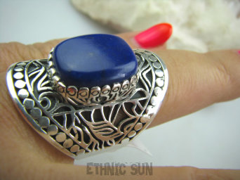 bpe4711 Piękny DUŻY Pierścień z królewskim Lapis Lazuli - strażnik prawdy i mądrości r.21 szeroka obrączka Srebro 925 #