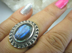 bpee3234 Elegancki Pierścień szlifowany Niebieski Labradoryt Spektrolit - kamień Zorzy Polarnej r.16 Srebro 925 II JAKOŚĆ # 