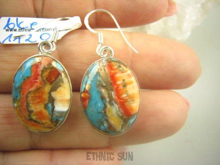 bke1120 Zjawiskowe Piękne Kolczyki Duże Okazy kamieni OSTRYGOWY TURKUS MIEDZIANY lśniące Srebro 925