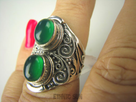 bpe8230 Egzotyczny Pierścień zielony ONYKS regeneruje SERCE, EGZEMY, PAMIĘĆ r.15 ażurowa obrączka Srebro 925 #