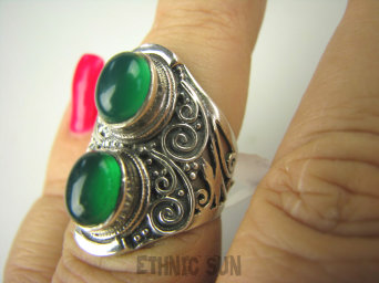 bpe8230 Egzotyczny Pierścień zielony ONYKS regeneruje SERCE, EGZEMY, PAMIĘĆ r.15 ażurowa obrączka Srebro 925 #