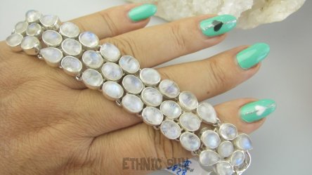 bb3828 DUŻA TRZYRZĘDOWA 43 gramy 37 sztuk dł 22cm kamieni Wspaniała Wielobarwna Bransoleta Bransoletka Kamień Księżycowy Srebro 925 #