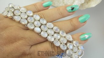 bb3828 DUŻA TRZYRZĘDOWA 43 gramy 37 sztuk dł 22cm kamieni Wspaniała Wielobarwna Bransoleta Bransoletka Kamień Księżycowy Srebro 925 #