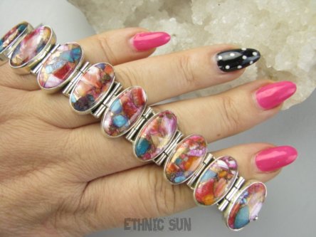 bb3889 BOSSKA Wielobarwna szeroka Duża 36G Bransoleta TURKUS OSTRYGOWY MIEDZIANY 9 sztuk Turkus OSTRYGA Muszla złota MIEDZ lśniące Srebro 925 #