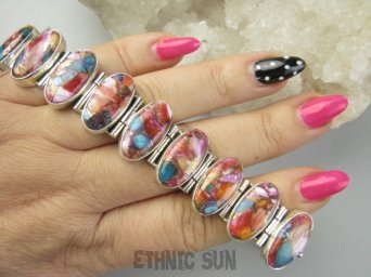 bb3889 BOSSKA Wielobarwna szeroka Duża 36G Bransoleta TURKUS OSTRYGOWY MIEDZIANY 9 sztuk Turkus OSTRYGA Muszla złota MIEDZ lśniące Srebro 925 #