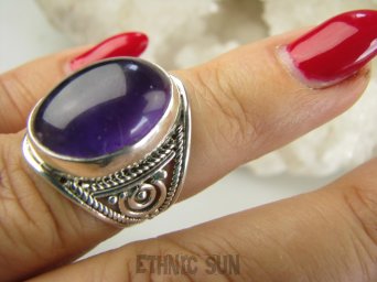 bpe8968 Biżuteria Orientalna !!! Delikatny Pierścień Pierścionek naturalny Ametyst - kamień mądrości r.12 ażurowa obrączka Srebro 925