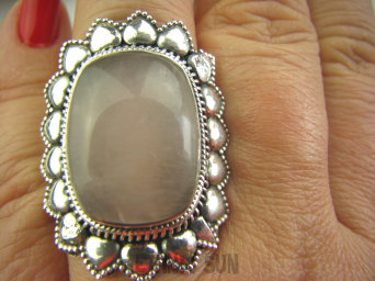 bpe4440 Duży 3,5 cm Kwiat Masywny Pierścień Pastelowo CIELISTO BLADO RÓŻOWY KWARC Różowy Kamień mocnego SERCA r.17 Srebro 925 #