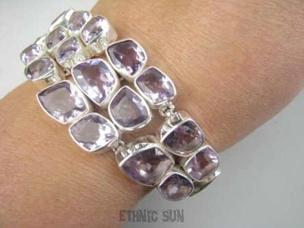 bb3909 XXL AMETYSTOWA KRÓLOWA  !!!! Duża szeroka 50 gramów, 24 szt kamieni !!! WSPANIAŁA Bransoleta Ametyst - kamień mądrości Srebro 925 #
