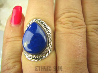 bpe7005 cudny kolor chabrowy Egipska Piękność Delikatny Pierścień Królewski Lapis Lazuli r.16 Srebro 925 #