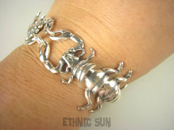 bb3698 Duża mega wygodna Bransoleta UNISEX dla niej lub dla niego SKARBY PUSTYNI !!!! Znak Zodiaku - Skorpion symbol Namiętności i siły charakteru , decyzyjności  Bransoletka SKORPIONY cała ze Srebra Srebro 925 #