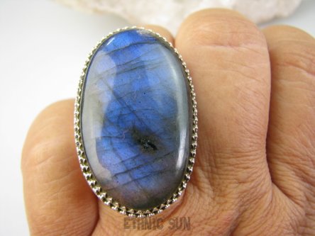 bpe9260 Duży 20G Regulowany Pierścień Pierścionek Labradoryt Spektrolit kamień odwagi r.16, r.17, r.18, r.19 Srebro 925 #