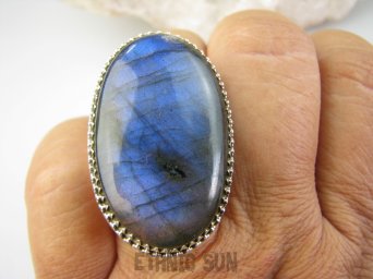 bpe9260 Duży 20G Regulowany Pierścień Pierścionek Labradoryt Spektrolit kamień odwagi r.16, r.17, r.18, r.19 Srebro 925 #