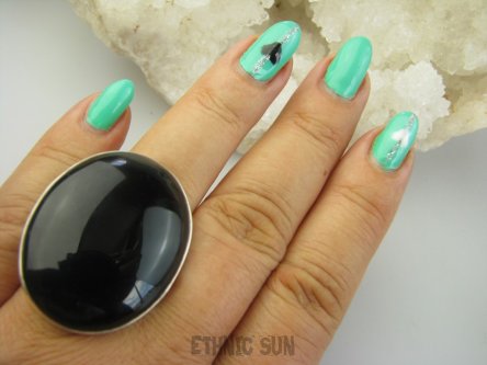 bpe9282 DUŻY 22g ! Cudowny Regulowany Klasyczny Pierścień Pierścionek czarny ONYKS regeneruje SERCE, EGZEMY,PAMIĘĆ r.17, r.18, r.19, r.20, r.21 Srebro 925 #