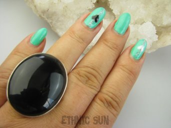 bpe9282 DUŻY 22g ! Cudowny Regulowany Klasyczny Pierścień Pierścionek czarny ONYKS regeneruje SERCE, EGZEMY,PAMIĘĆ r.17, r.18, r.19, r.20, r.21 Srebro 925 #