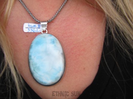 bwe3362 BOSKI ANIELSKI KAMIEŃ Duży Okaz 6.6 cm/3.5 cm Aż 30 g naturalny rzadki kamień LARIMAR czakra gardła Wisior błękitny Larimarem SREBRO 925 #