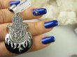 bwee2195 Mocny Amulet 2 w 1 Hamsa Duży 5.5 cm Dwustronny Wisior DŁOŃ FATIMY ONYKS, Czakry Kamień Księżycowy, Ametyst, Indygolit, Blue Topaz, Oliwin, Cytryn, Granat Maroko, Marokańskie Wzornictwo Srebro 925 # - 6