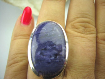 bpe6214 DROGOCENNY Rzadki CZAROIT KAMIEŃ JASNOWIDZÓW Duży Klasyczny PIERŚCIEŃ r.17 Srebro 925 #